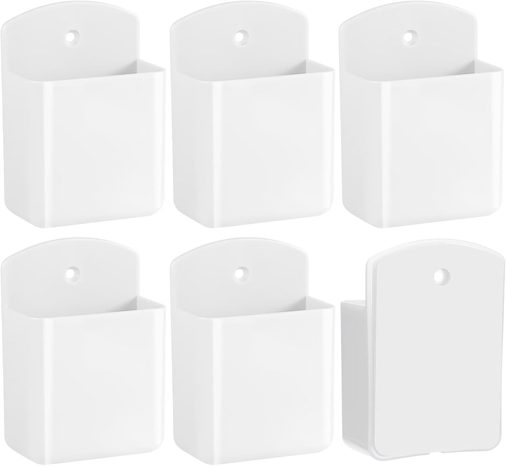 Leinuosen 6 Pcs Remote Control Holder Wall Mount Self Adhesive TV Controller Holder White TV Remote Organizer Wall Pen Organizer for Home Office School Storage Accessories