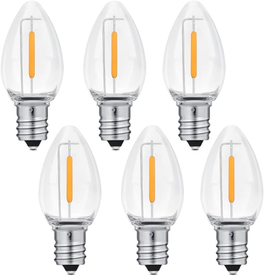 NETEHA 6 Pack C7 Clear 120V Waterproof Led Replacement Christmas Light Bulb