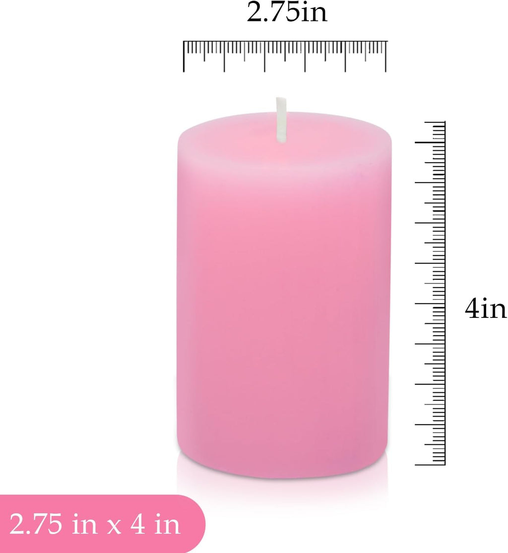 2.75“ x 4” Hand Poured Unscented Pink Candles, Dripless Pillar Candles Set of 6, Long Burning, Clean and Neat, Burn Time Approx. 90 Hours, Rustic, Weddings, Dinner Parties, Christmas, and Home Décor