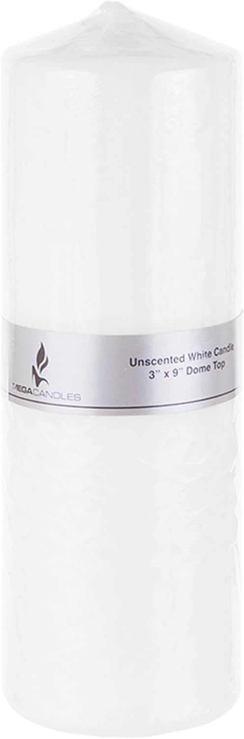 Mega Candles 1 pc Unscented Dome Top White Pillar Candles, Pressed Premium Wax Candle 3 Inch x 9 Inch, Home Décor, Weddings, Parties, Festivities, Occasions, Florists, Events, Prayers, Memorials