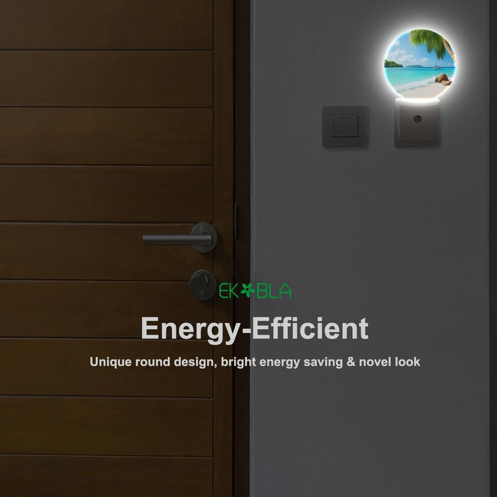 EKOBLA Palm Tree and Beach Night Light, Plug in Wall Light with Sensor