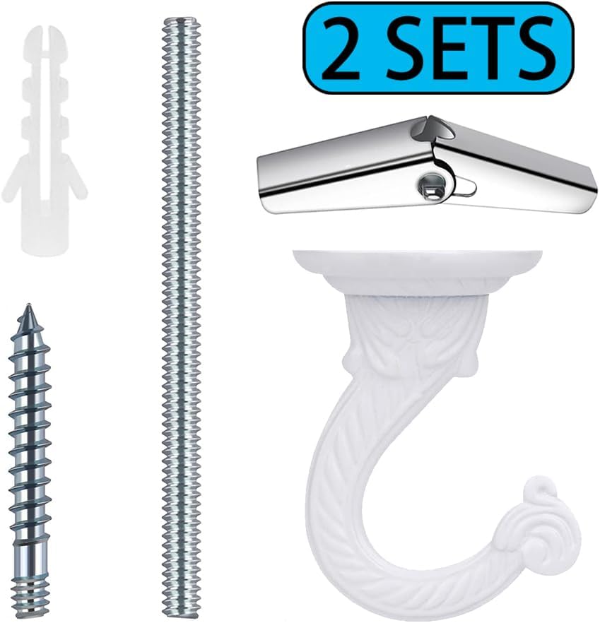Heavy Duty Ceiling Hooks, Hanging Plants, Wall Kit (2, White)