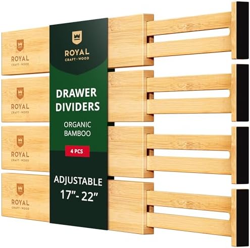 ROYAL CRAFT WOOD Adjustable Bamboo Drawer Dividers Organizers (17-22") - Multipurpose Storage Boxes 5 pcs