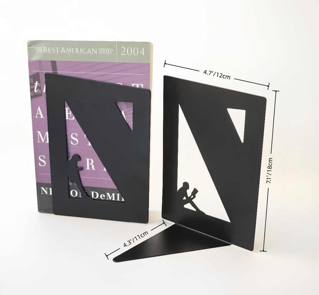1 Pair 2pcs Reading Couple Metal Black Book Ends to Hold Books, Book Ends for Home Decorative
