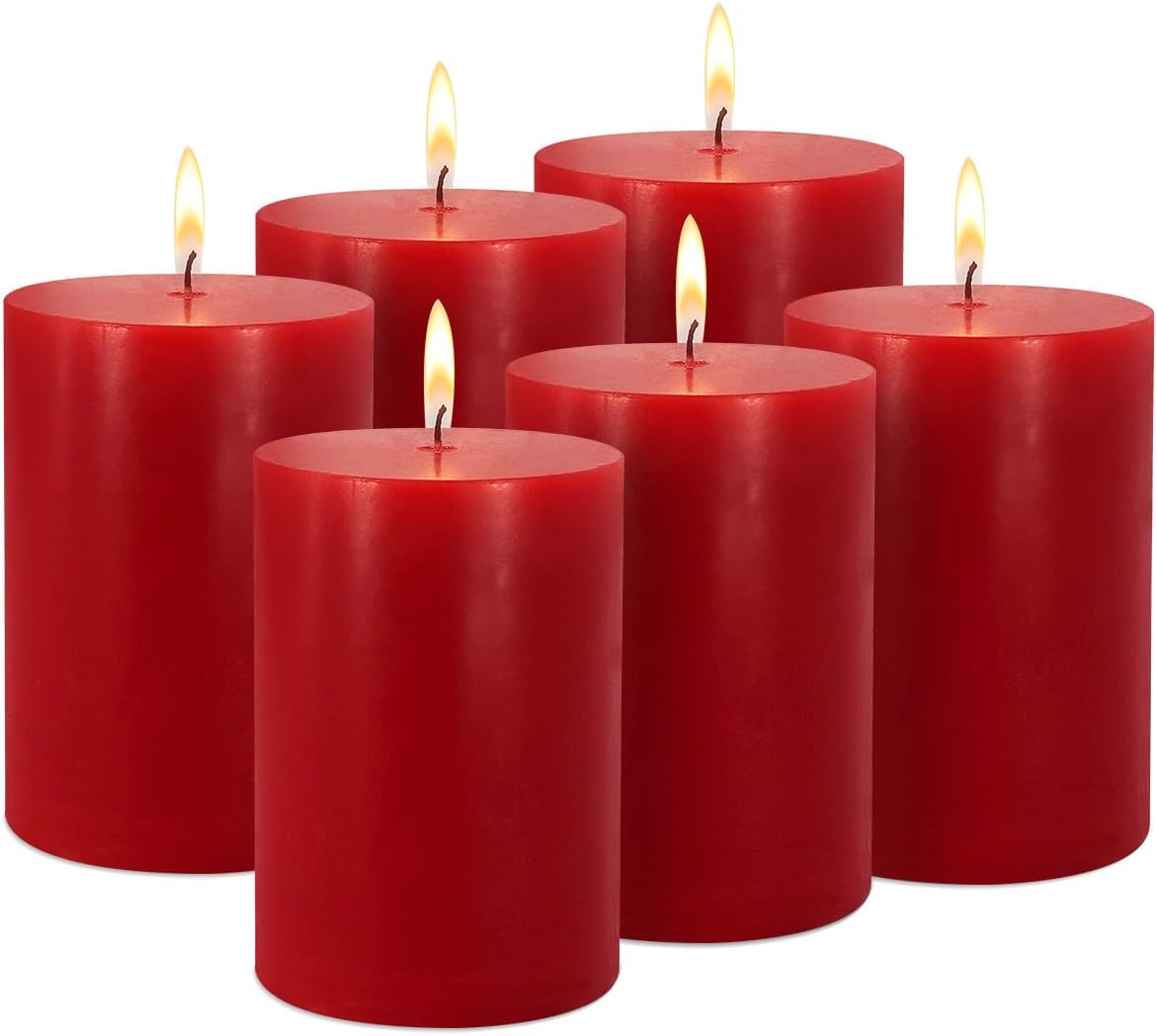 6 Pk 2.75x3.25 Red Pillar Candles Unscented Dripless Home Decor