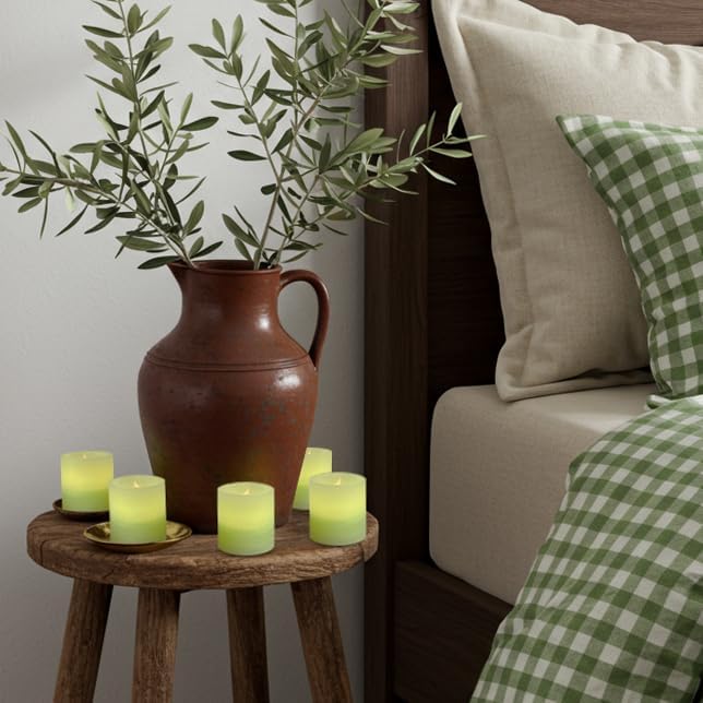 FURORA LIGHTING Green Marble Real Wax Votive LED Candles, 6-Pack
