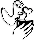 Oubasa Metal Wall Art Decor - 3D Black Metal Coffee Wall Art Bar Sign Decor, Woman Drinking Coffees Sculptures, Minimalist Wall Art for Kitchen Home Office Living Room Bedroom