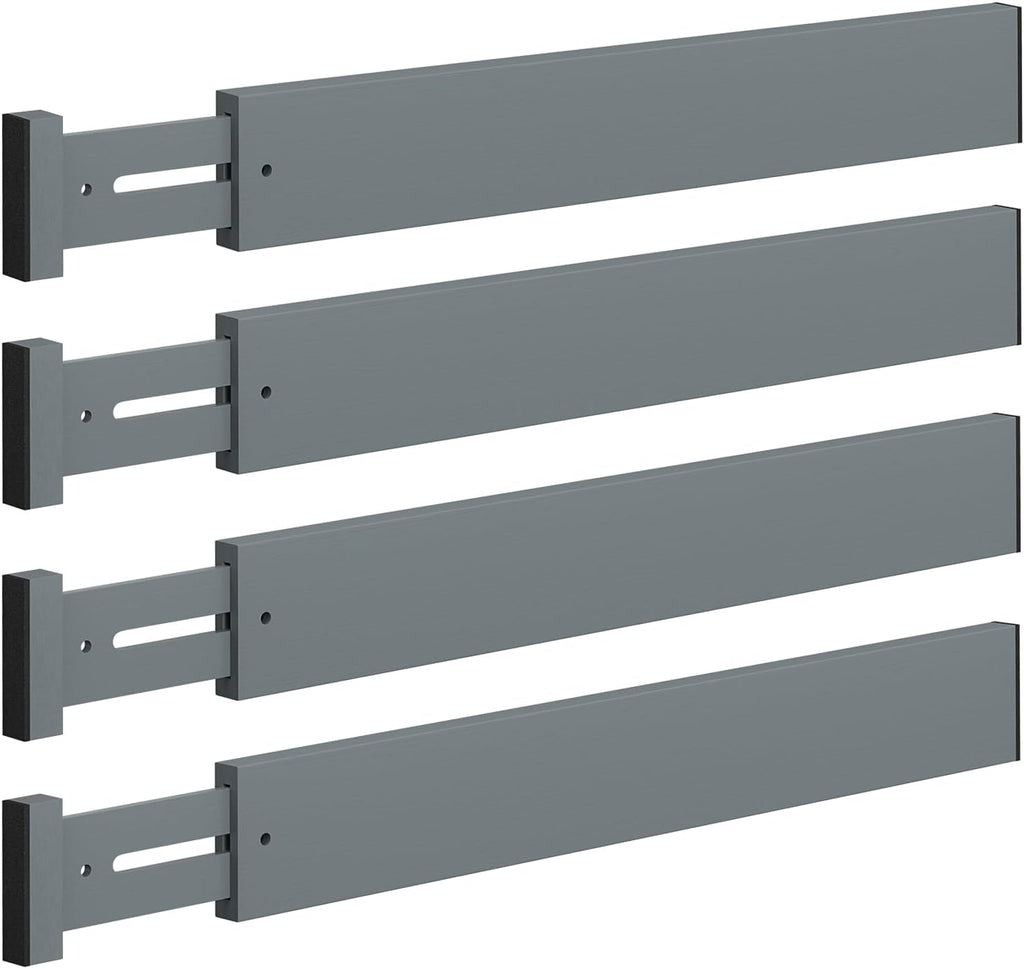 4 Pack Bamboo Drawer Dividers 17-22" Adjustable Kitchen Organizer, Gray