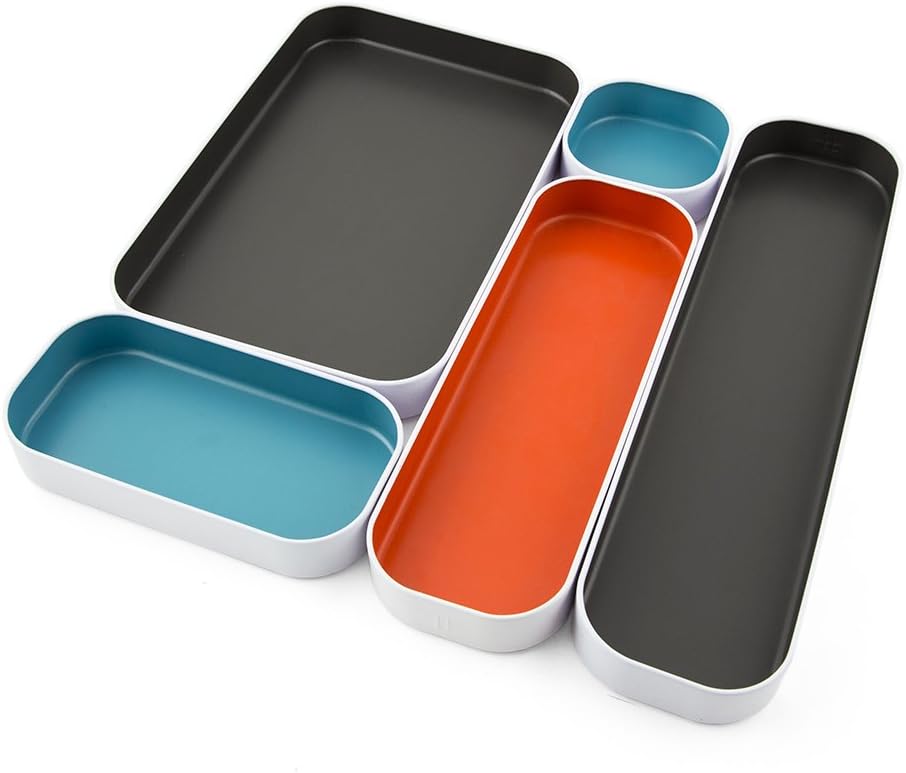 Three by Three Seattle Metal Drawer Organizer Tray Set, 5-Pc, 1" (Gray Mix)