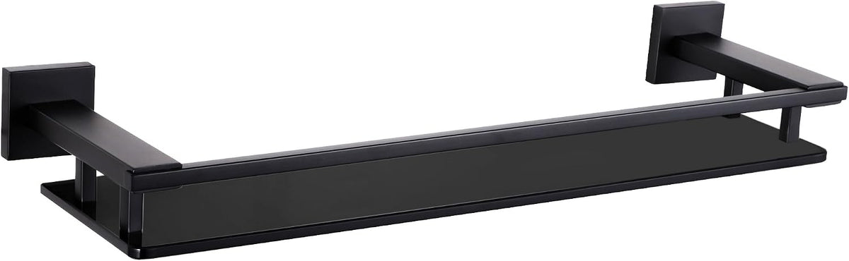LANC Black Bathroom Shelves Glass Shelf 20-Inch Floating Tempered Glass Shelf Rectangular Modern Stainless Steel Wall Mounted Shelves for Shower Bathroom Kitchen Organizers Accessories ，A7613AB