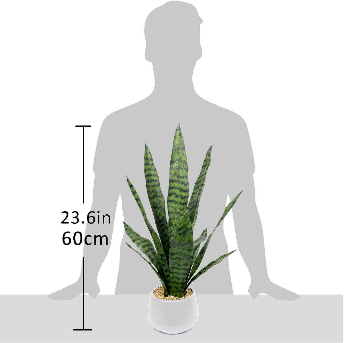 Ollain Artificial Plant 23.6" Fake Snake Plant Faux Plants Green Fake Succulent Potted for Bathroom Shelf Decor Desk Plant Home Office Decor