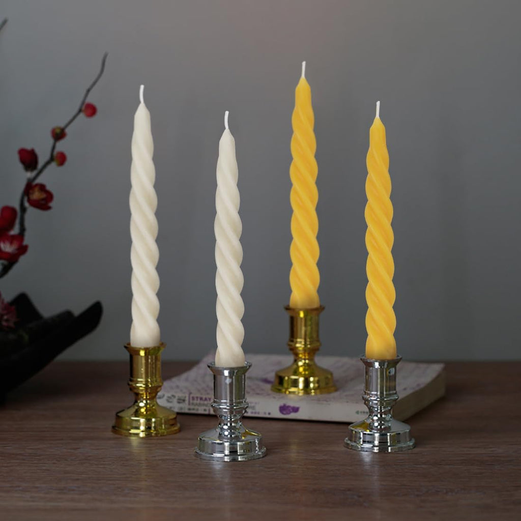TELOSMA Spiral Beeswax Taper Candles, Set of 4, 7 Inch Tall - Yellow