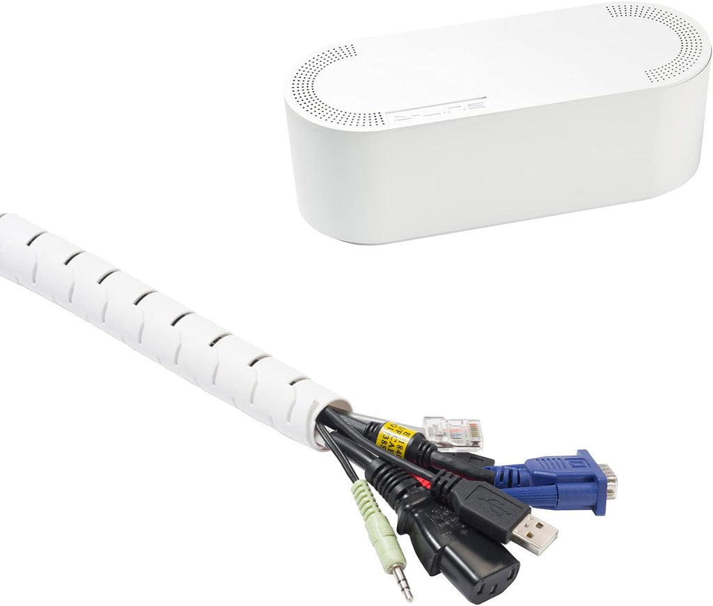 D-Line Cable Management Box (Small) & Cable Organizer Zipper (8.2ft Length) - White