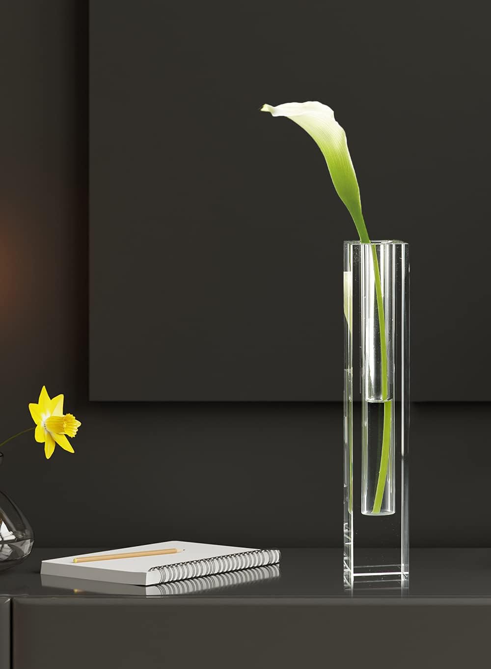 Serene Spaces Living Large Modern Crystal Square Bud Vase, Decorative Single Flower Vase for Wedding Centerpieces, Events, Parties, Home Décor Accents, Measures 9" Tall, 1.25" Long, 1.25" Wide