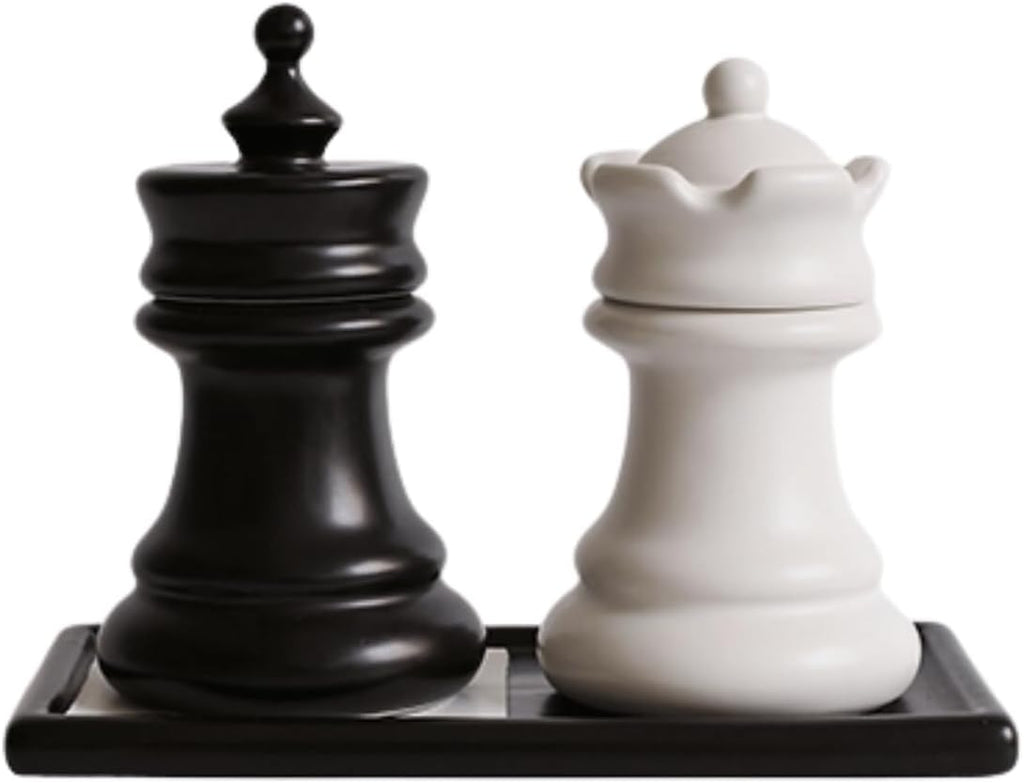 Ceramic Chess Qtip Holder Set, King & Queen Storage Jars