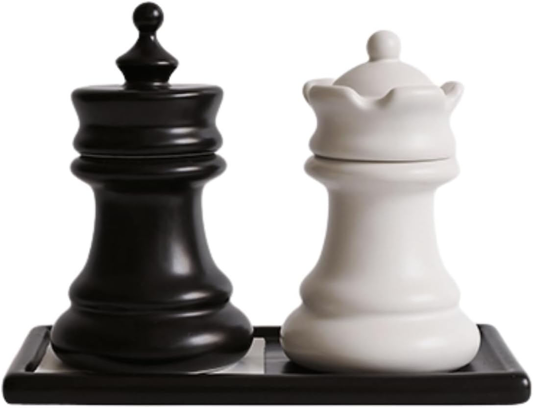 Ceramic Chess Qtip Holder Set, King & Queen Storage Jars