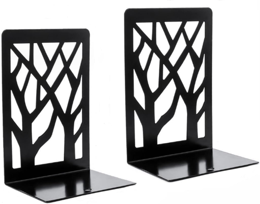 Tree Bookends Metal Nonskid Bookends Heavy Duty Bookshelves Organizer Office Bookend for Shelves, Book Ends for Heavy Books (Tree Shadow A-Black, 1 Pair)
