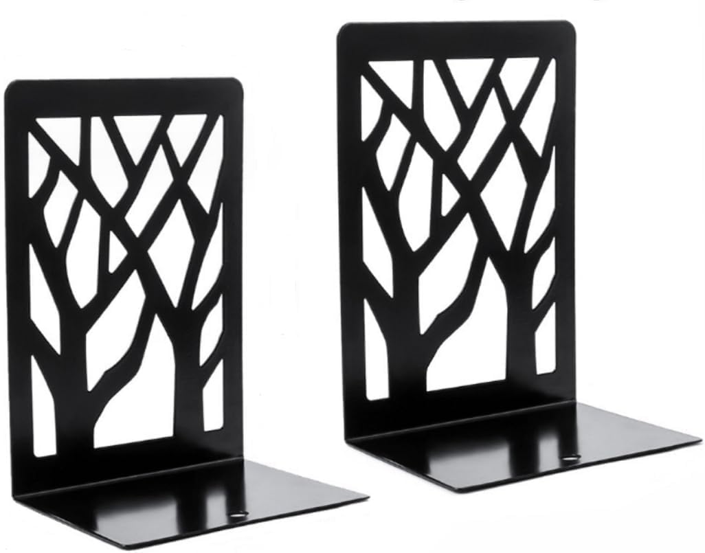 Tree Bookends Metal Nonskid Bookends Heavy Duty Bookshelves Organizer Office Bookend for Shelves, Book Ends for Heavy Books (Tree Shadow A-Black, 1 Pair)