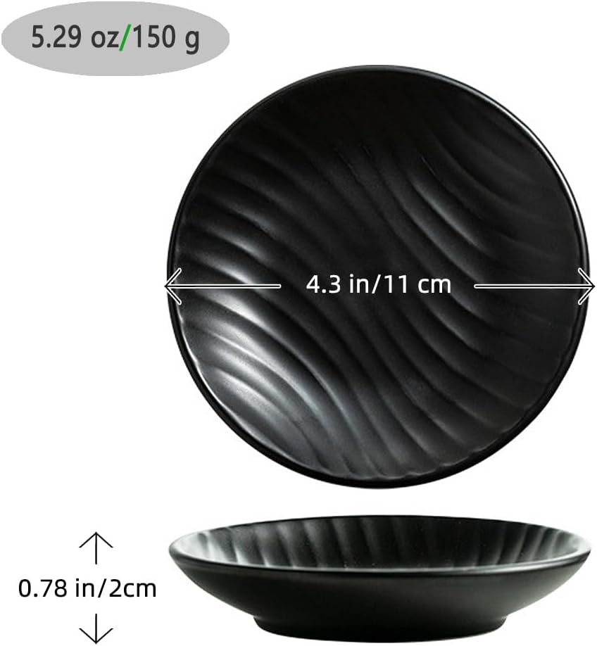 Chic Round Soap Dish, Modern Minimalist Striped Ceramic Tray(Black)