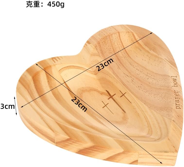 Heart-Shaped Wooden Prayer Bowl Plate with Engraved Cross and Prayer Cards, Thanksgiving Christmas Home Decor Gift