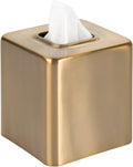 mDesign Metal Square Tissue Box Cover, Modern Facial Paper Holder - Accessories for Bathroom Vanity Countertop, Bedroom Dresser, Night Stand, Desk, Office and End Table - Unity Collection - Soft Brass