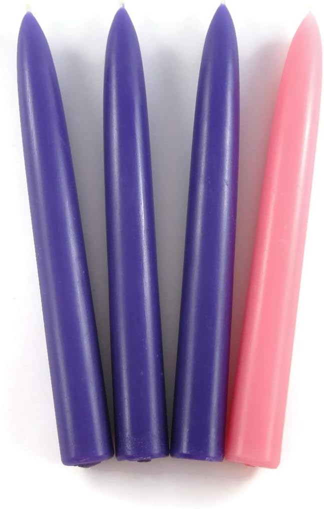 Set of Four 8" Tall Solid Advent Beeswax Taper Candles-Comes Packaged in an Attractive Gift Box-Each Candle Measures Approx. 8" Tall and 7/8" Wide and Will Burn for Approx. 8 Hours.-Made in the USA