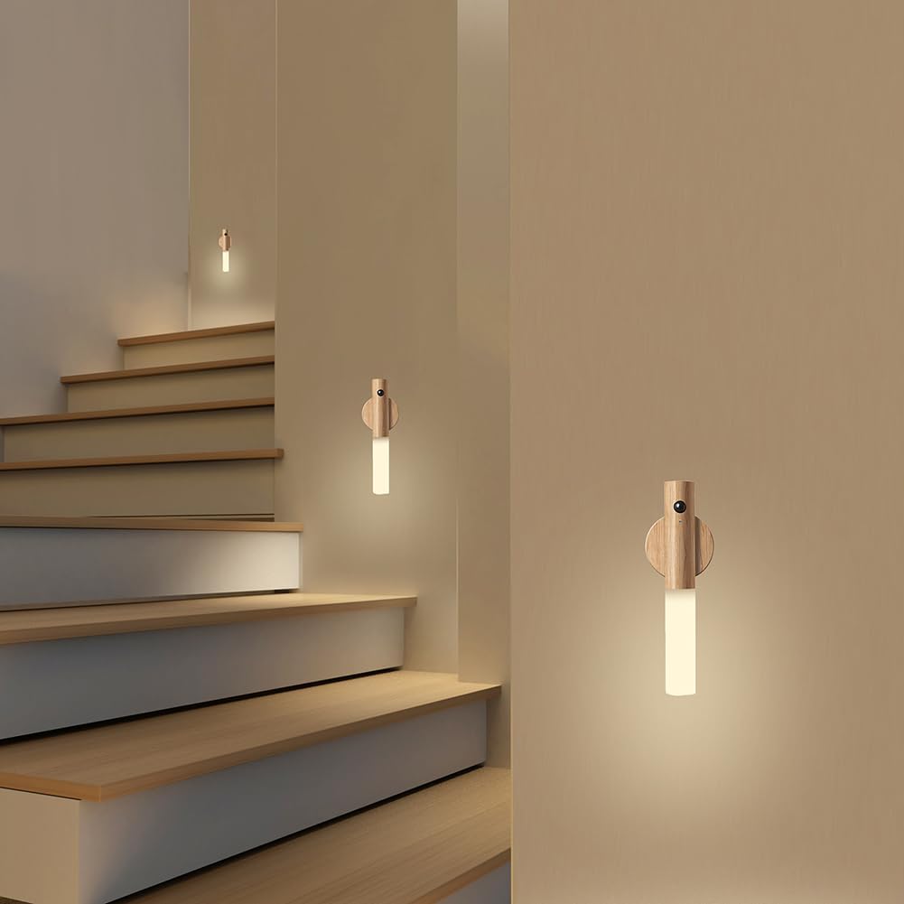 LANDGOO Wooden Motion Sensor Night Light 1-Pack, Ash Wood, Rechargeable