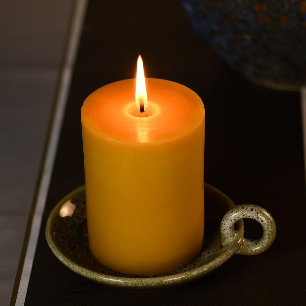 Beeswax Pillar Candles 3x4 Inch, Pure Natural Beeswax Candles - Unscented, Long Lasting Burn Time, Smokeless and Dripless
