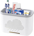 3 Slots Toothbrush Holder and Toothpaste Holder with Drain Hole, Detachable Easy Cleaning Multi-Functional Organizer Caddy Storage for Bathroom Vanity Sink Kitchen (White+Gray 3 compartments)
