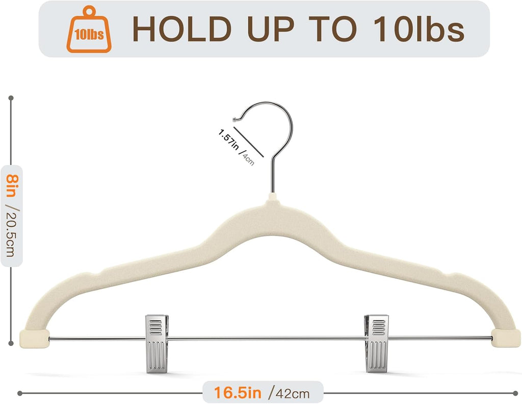 Flottian 36 Pack Beige Velvet Pants Hanger,Velvet Hangers with Clips Adjustable,Space-Saving Slim Flocked Hanger,Heavy Duty Non Slip Hangers for Skirts,Coats,Pants,Dress