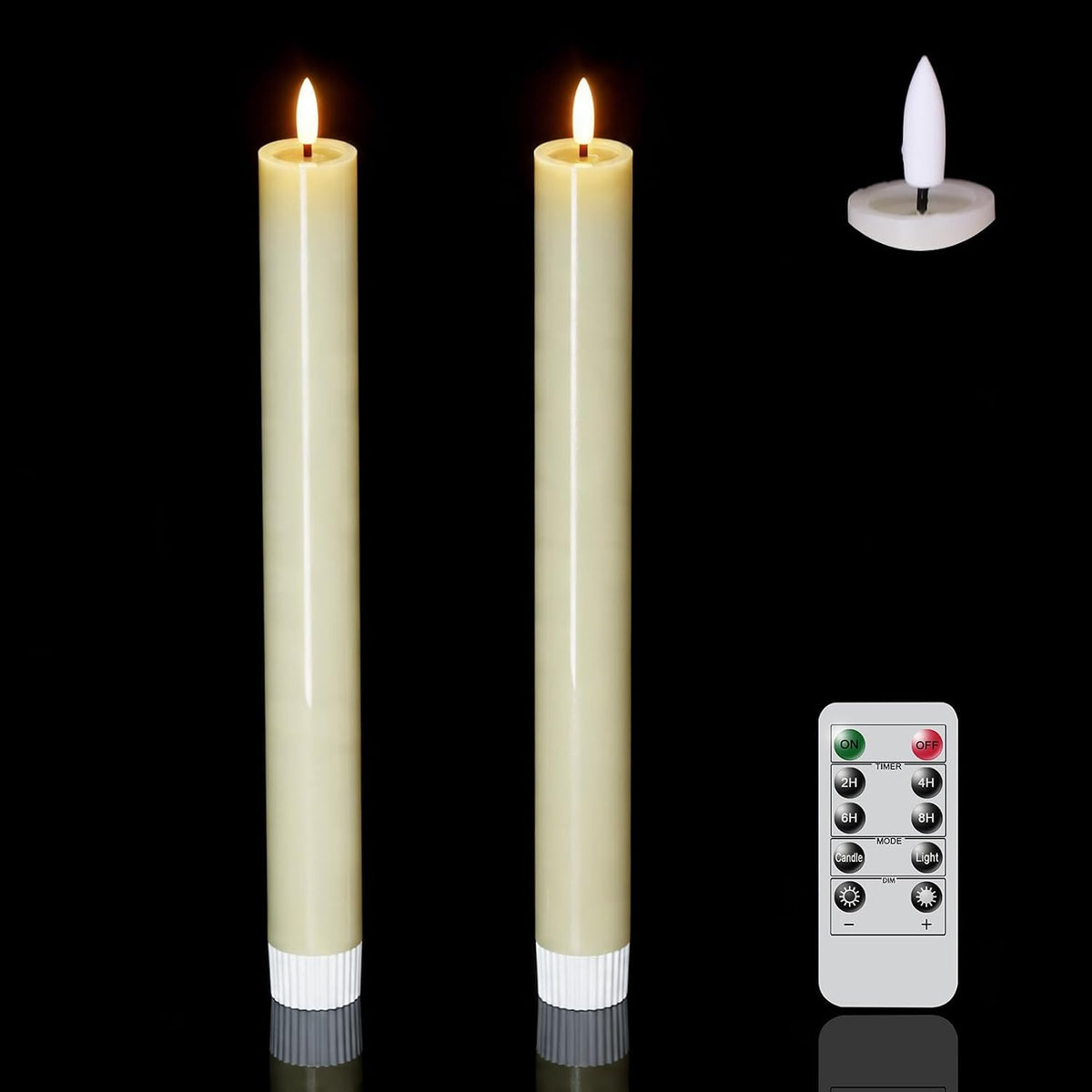 Large Flameless Taper Candles Battery Operated Remote and Timer