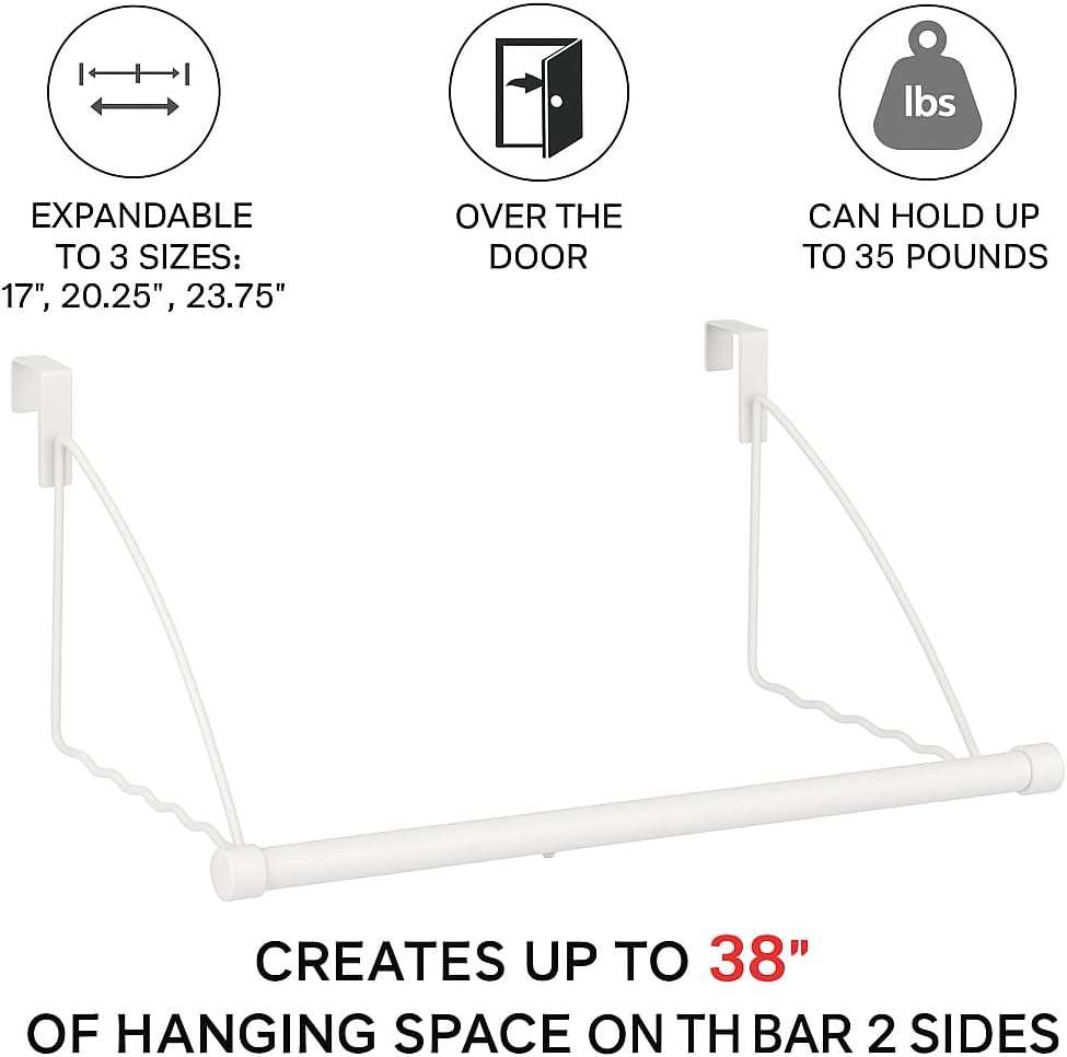 HOLDN’ STORAGE Over The Door Hanger - Door Rack Hangers for Clothes - Space Saving Designed for Bedroom & Bathroom - Ideal for Clothes & Towels - Drying Rack, White