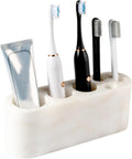 BCS Toothbrush Holder for Bathrooms, 6 Slots Open-Bottom Marble Toothbrush and Toothpaste Holder Stand Bathroom Organizer Countertop for Electric Toothbrush, Floss, Razor, Comb - Karibib Ice