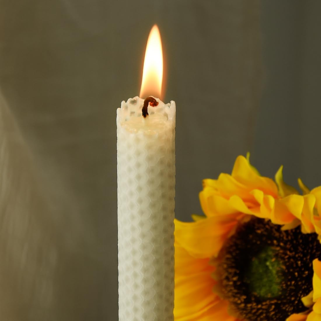TELOSMA Hand Rolled Beeswax Taper Candles, Off White, 8 Inch, 4 Pack