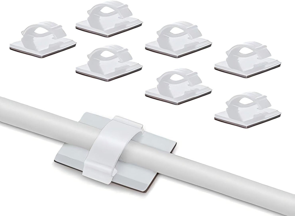 Elfcam® - 50PCS Adjustable Cable Clips, Adhesive Cable Organizer Cord Holder & Cable Straps for Fiber Optic Cables, Wire Cables and Slim Ethernet Cables Cat 6, Pack of 50, White (6mm-50PCS)