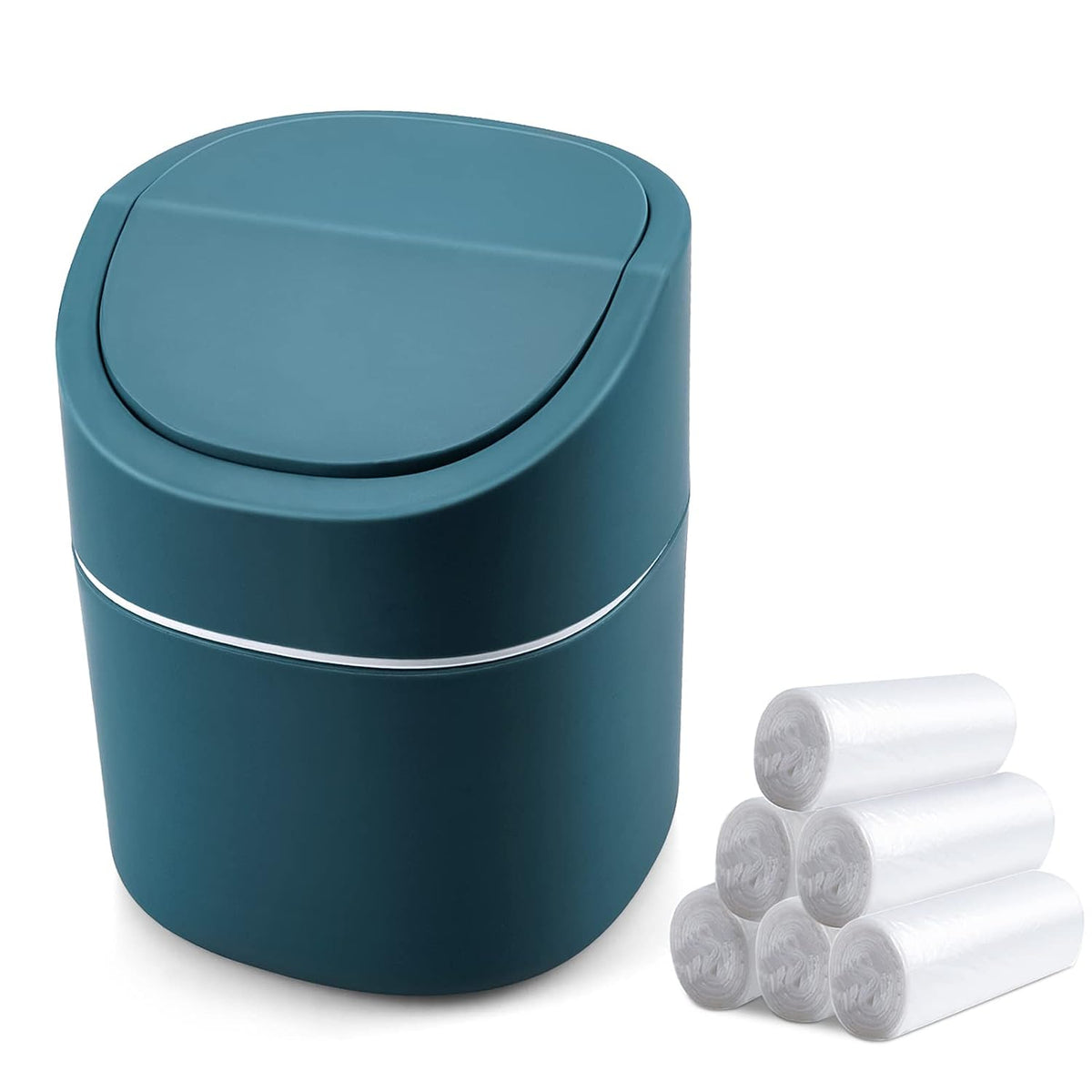 Mini Desk Trash Can with Swing Lid, 0.5gal, Includes 180 Bags, Blue