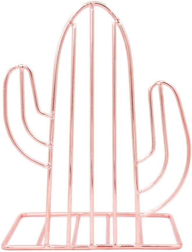 Winterworm Metal Bookends Book Ends Heavy Duty Modern Decorative for Bedroom Library Office School Book Display Desktop Organizer Gift (Cactus Rose Gold)