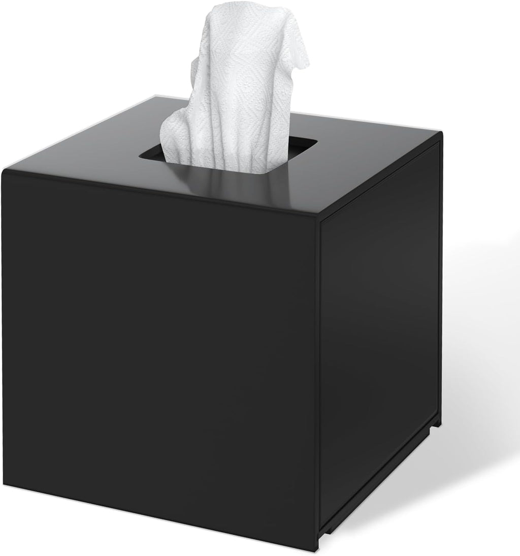 FEMELI Acrylic Square Tissue Boxs Covers Matte Black for Bathroom