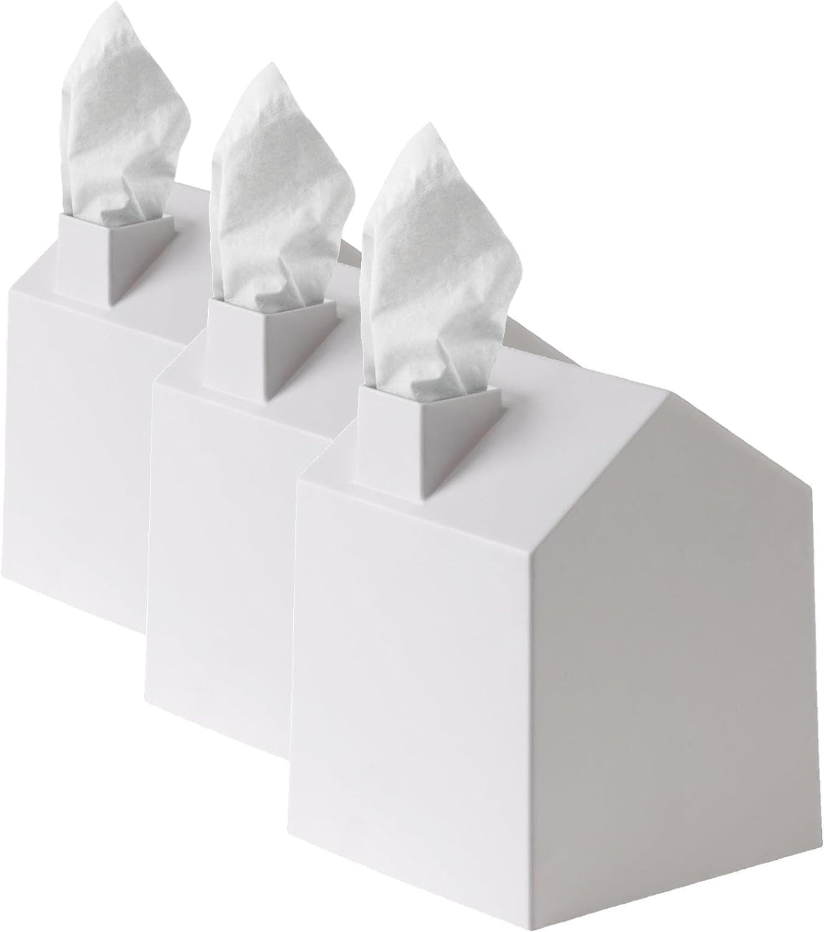 Umbra Casa Tissue Box Cover, House Shaped Kleenex Box Holder, Square, White (Pack of 3)
