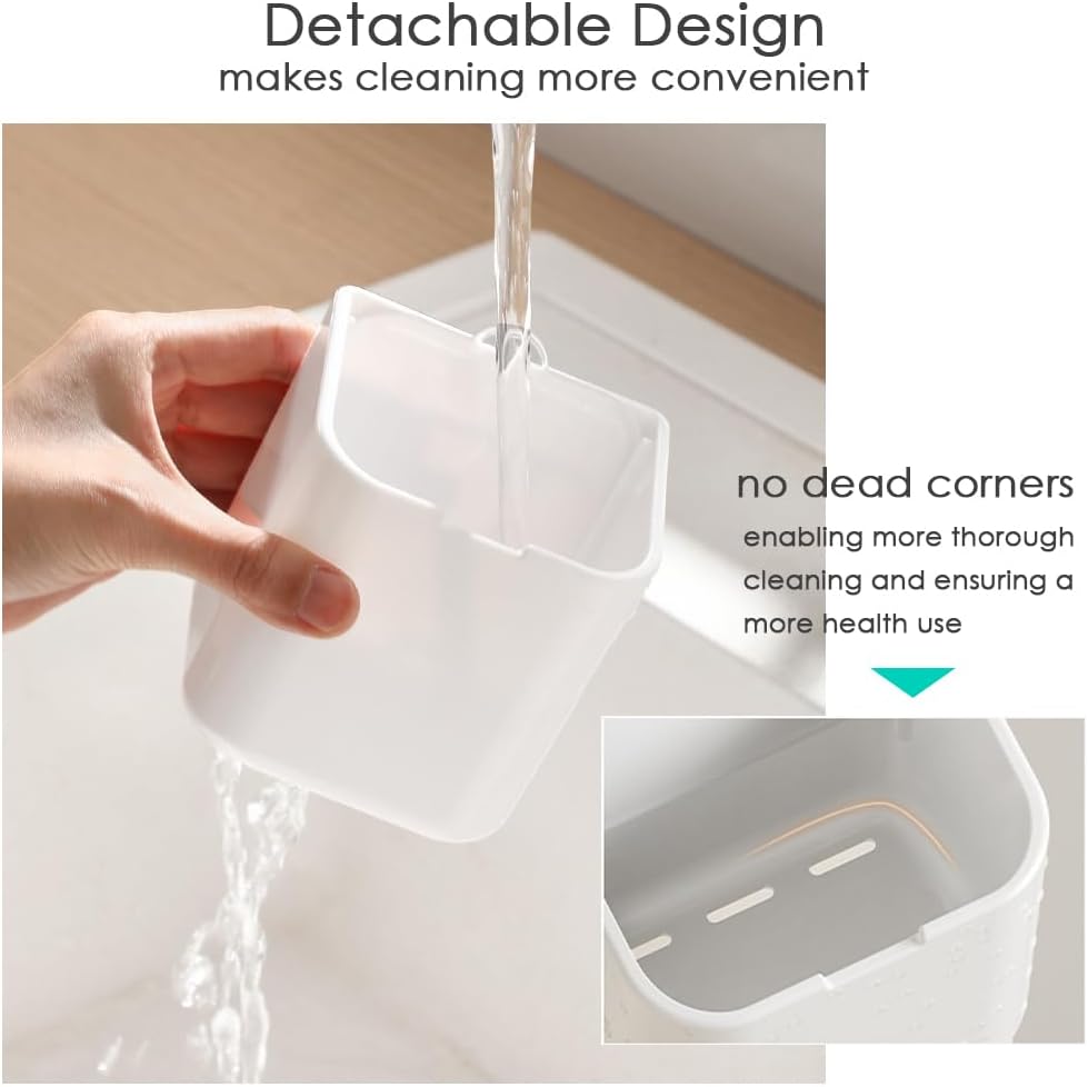 Wall Mounted Toothbrush Holder, No Drilling Shower Holder with Cover for Toothbrushes, Shaver, Toothpaste Storage, Make-up Brushes Caddy