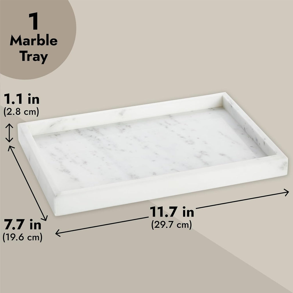 Juvale Large Marble Vanity Tray - Jewelry & Cosmetic Organizer with Drawer Organizer - Bathroom Display with Soap Tray - Home Accent Piece with Marble Decor - 11.7 x 7.7 x 1.1 in White
