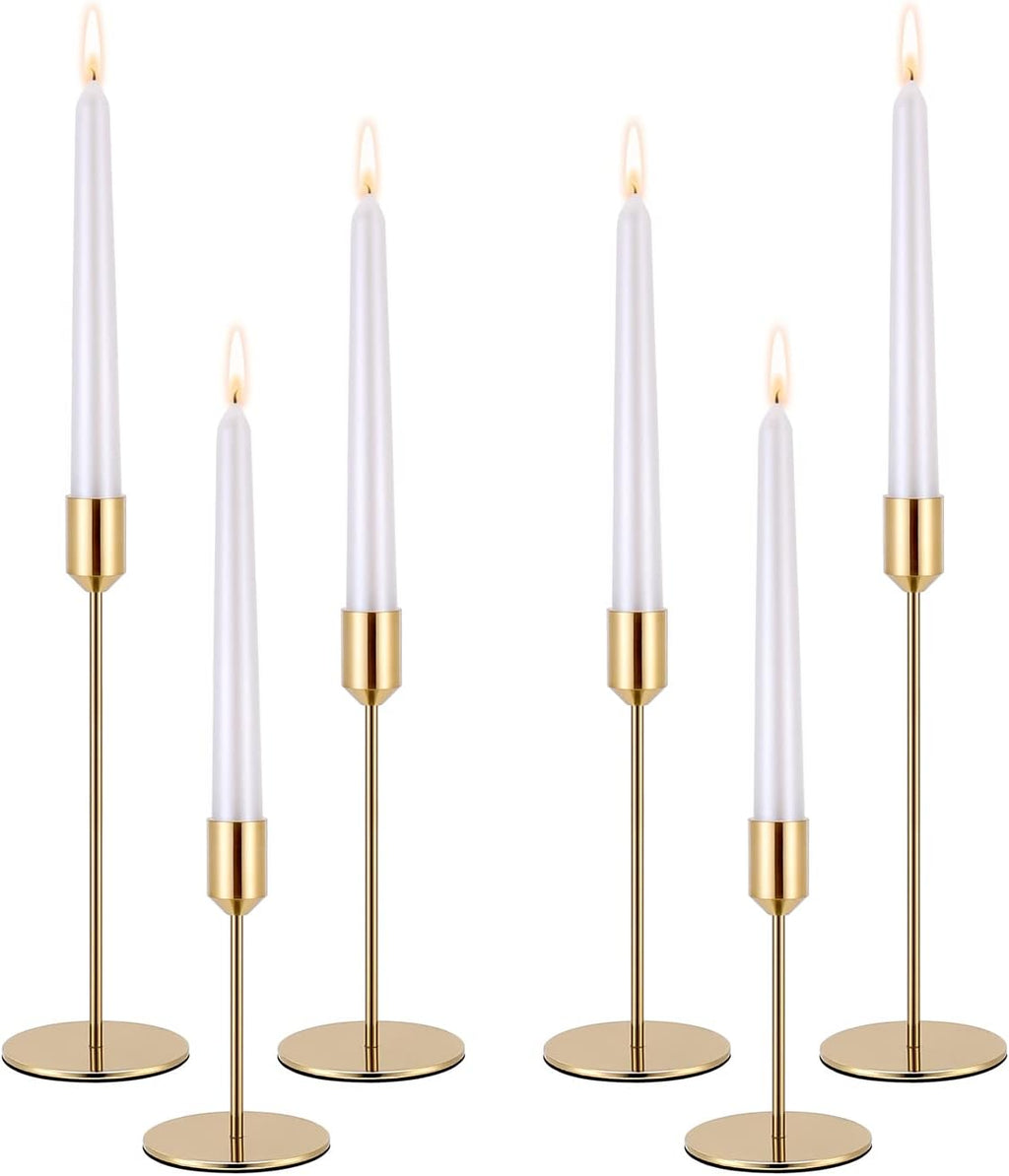 Gold Metal Taper Candle Holders Set of 6, Wedding Dining Table Decor
