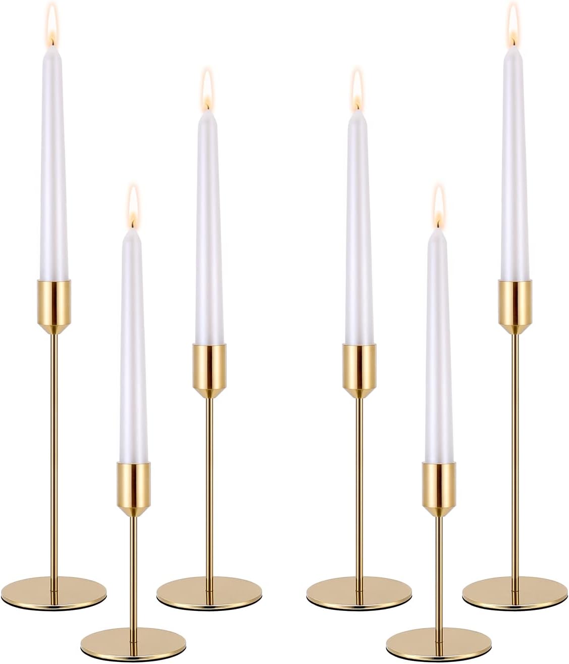 Gold Metal Taper Candle Holders Set of 6, Wedding Dining Table Decor
