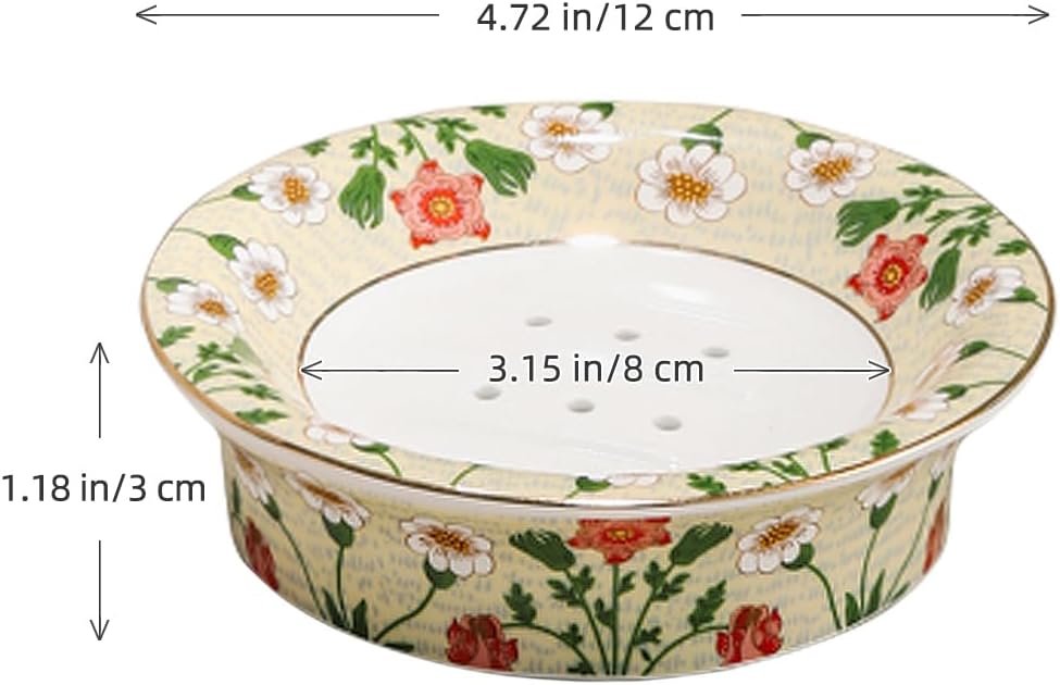 Floral Self Draining Soap Dish, Vintage Round Soap Tray(Style B)