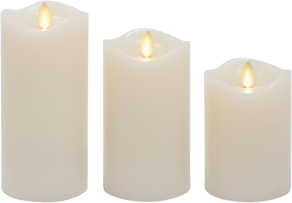 Matchless Candle Co. Flameless Moving Flame Pillar Candles, Ivory, Set of 3