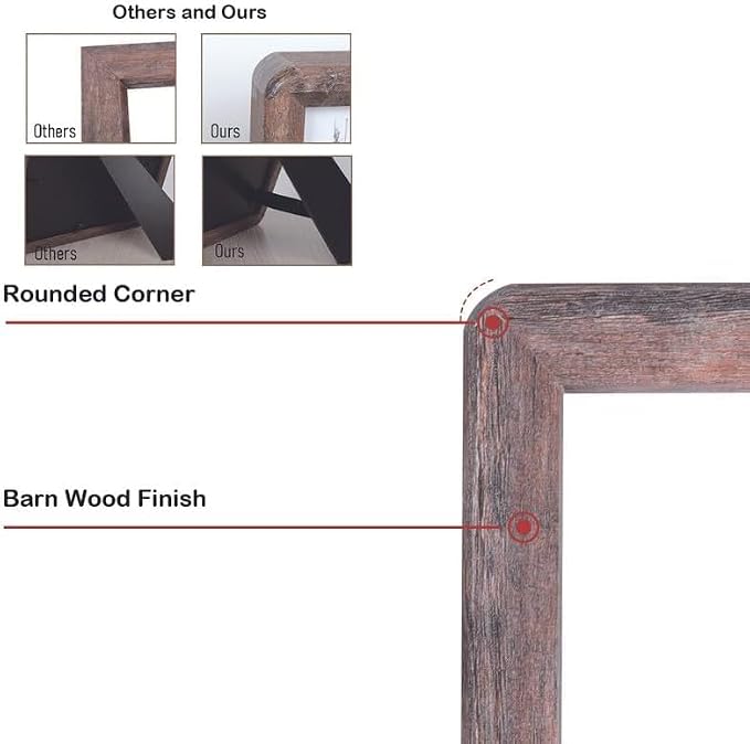 8x10 Wood Picture Frame,Rustic Barn Wood with Clear Tempered Glass