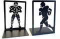 Metal Decorative Bookends Set, Spider Web & Football Player Silhouette, Sturdy Non-Slip Book Holders for Shelves, Black (Sports Football - 1 Pair (2 Pcs))
