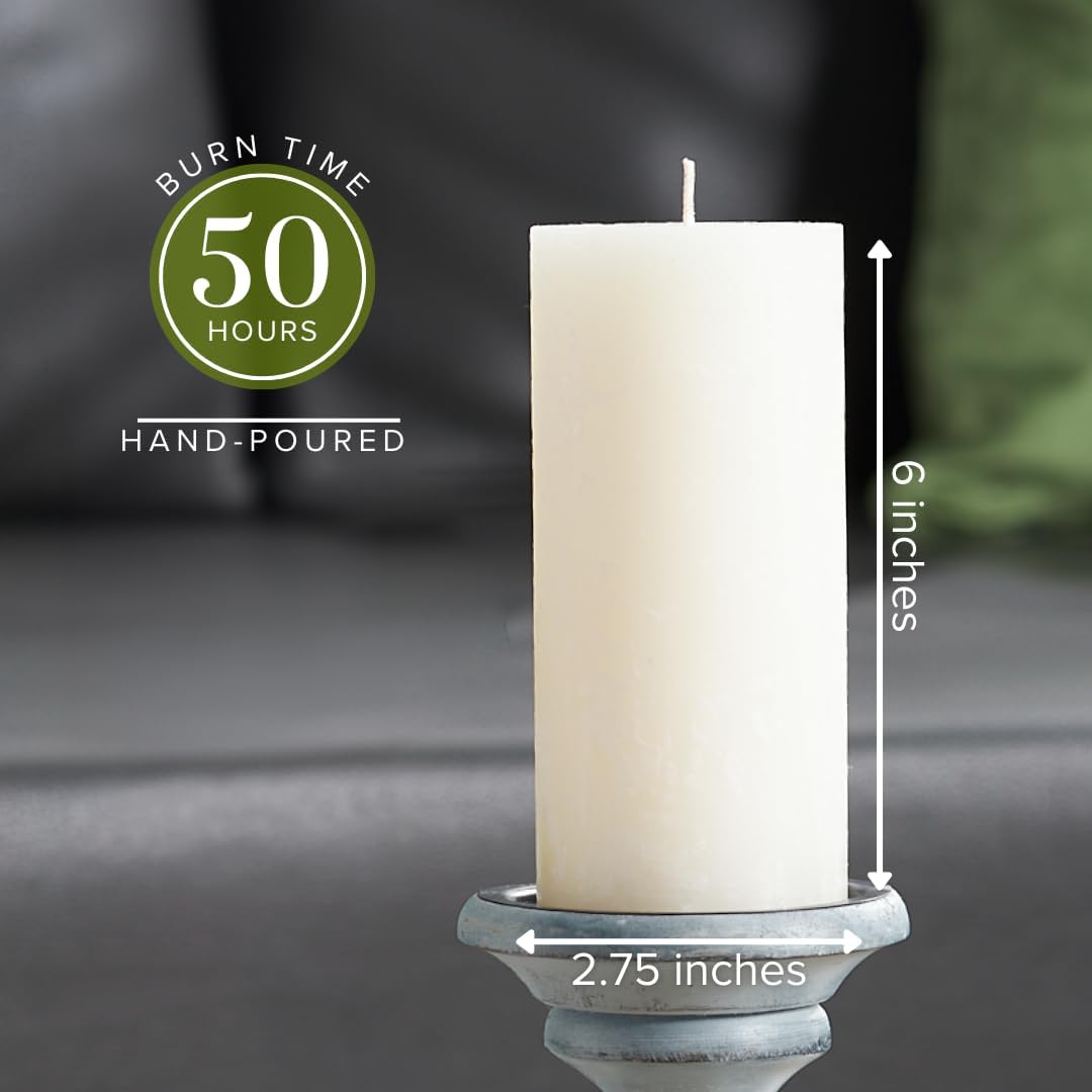 White Gardenia Pillar Candles, Set of 3, 3x6 Inch, Rustic Decor