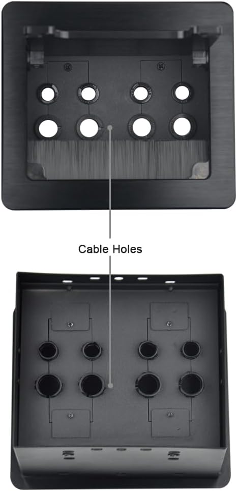 Tabletop Brush Cable Management Connectivity Box with 8 Grommet Holes for Conference Office (Black)