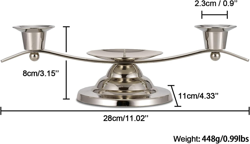 ACHIBANG Metal Unity Candle Holders, 3 Arm Iron Scroll Candlestick Holders for Weddings, Shiny Silver, 11'' x 4.3'' x 3.1''